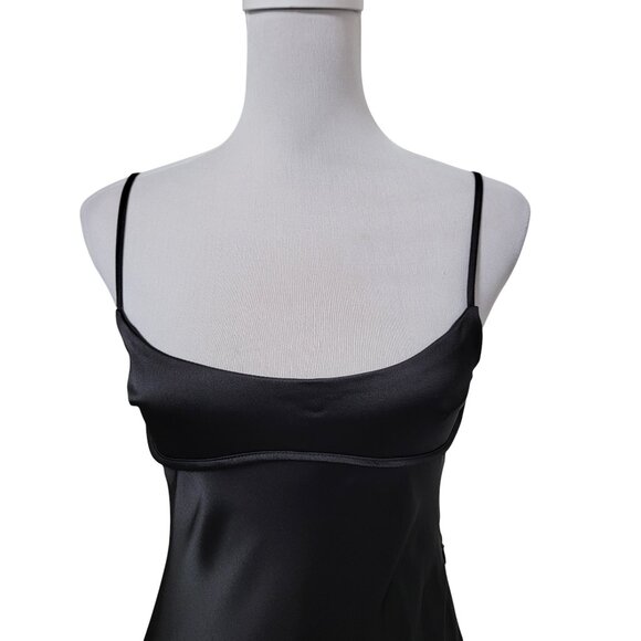 Zara Size S Black Satin Midi Cocktail SlipDress with Cutout Detailing on Back - Picture 2 of 16